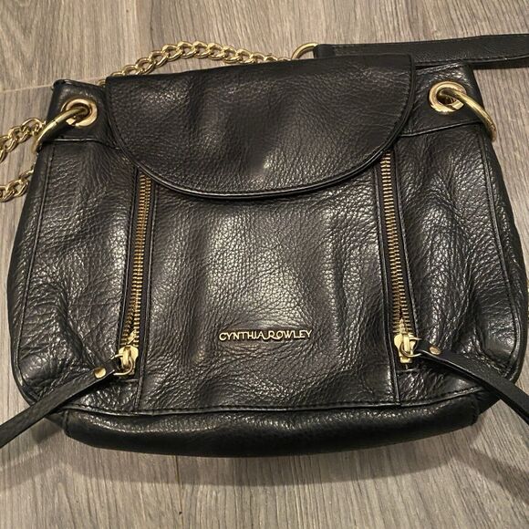 Cynthia Rowley Pebbled Black Leather Crossbody Shoulder bag Chain Strap - Picture 8 of 8